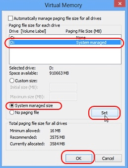 Windows 8 Virtual Memory New Settings, Set